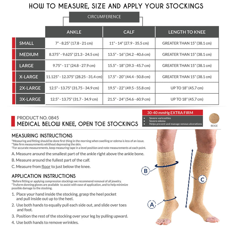 [Australia] - Truform 30-40 mmHg Compression Stockings for Men and Women, Knee High Length, Open Toe, Beige, Large Large (1 Pair) 