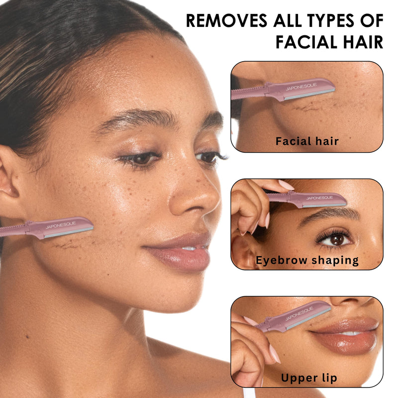 JAPONESQUE Precision Dermaplaner Facial Razors – 2pk 6 Piece Set, Eyebrow and Facial Hair Single Blade Razors for Women and Men, 2pk, 6ct.