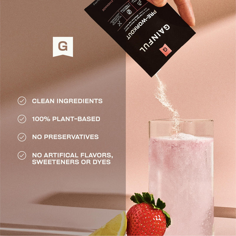 [Australia] - Gainful Pre Workout Powder with Natural Caffeine & L Theanine for Energy & Focus, L Citrulline & Beta Alanine for Endurance, BCAA's for Muscle Recovery, Vegan, Strawberry Lemonade, 10 Ct Strawberry Lemonade - Caffeine Only 3.2 Ounce (Pack of 1) 