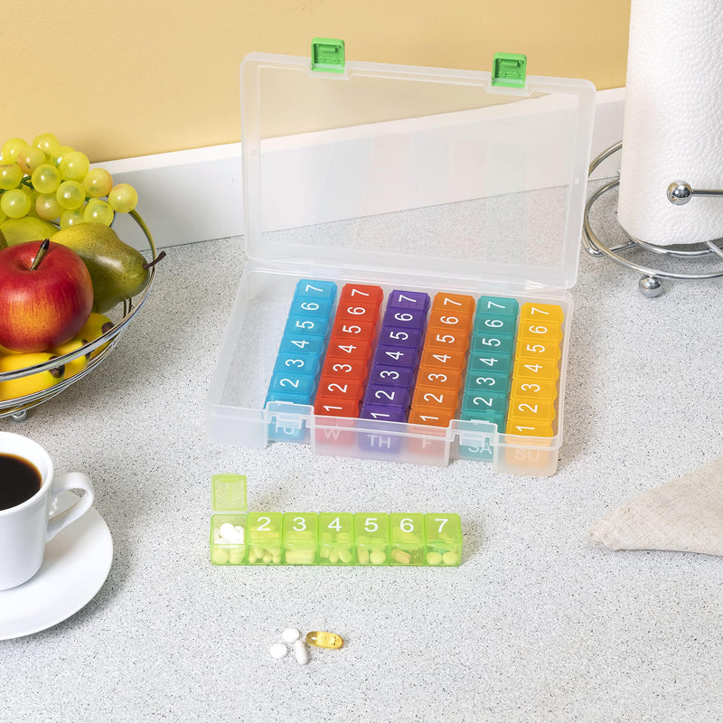 e-Pill 7 Times a Day x 7 Day Weekly Pill Organizer with Magnetized Medication Chart & Dry Erase Pen – Large Rainbow Pill Box, Vitamin & Medicine Organizer with Storage Case
