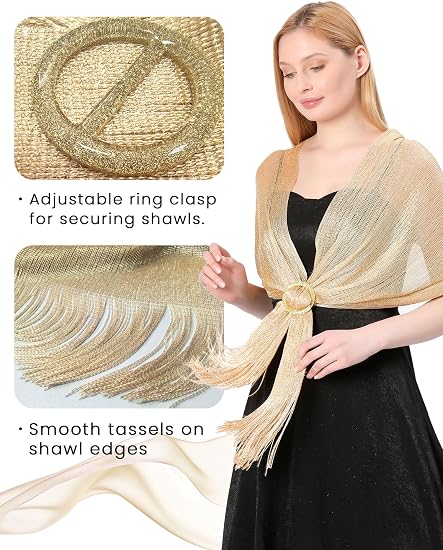 MissShorthair Women's Sparkle Shawls and Wraps for Party Dresses 1* Metallic Champagne Gold