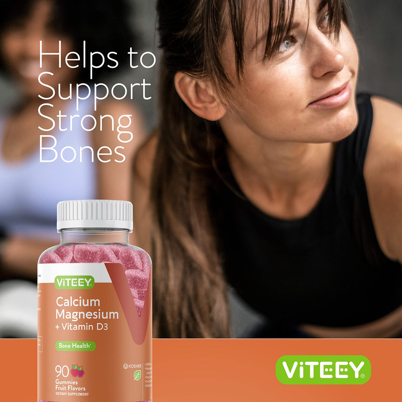 Viteey Calcium Gummies with Vitamin D3 and Magnesium Supplement | for Bone Health - Chewable Calcium Supplements for Women & Men - Gluten-Free, Non-GMO - 180 Count 90 Count (Pack of 2)