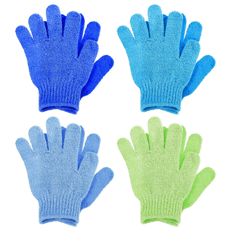 [Australia] - Sibba Pack of 8 Exfoliating Gloves Bath Gloves for Shower Spa Massage Glove Nylon Body Gloves Body Peeling of Dead Skin Cells Skin Body Scrubbing Bathing Accessories Men Women Colors B Green + Light Blue + Sea Blue + Dark Blue 