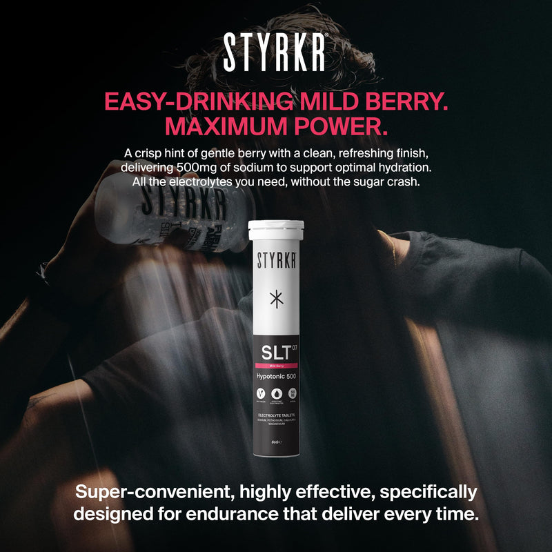 Electrolytes Tablets by Styrkr - Berry - 3X Pack of 12 Hydration Tablets - 500mg per Serving - 2X Higher Salts - Used by Endurance Athletes - Advanced Quad-Blend Formulation - SLT07 12x per Tube 500MG Mild Berry 12 count (Pack of 3)