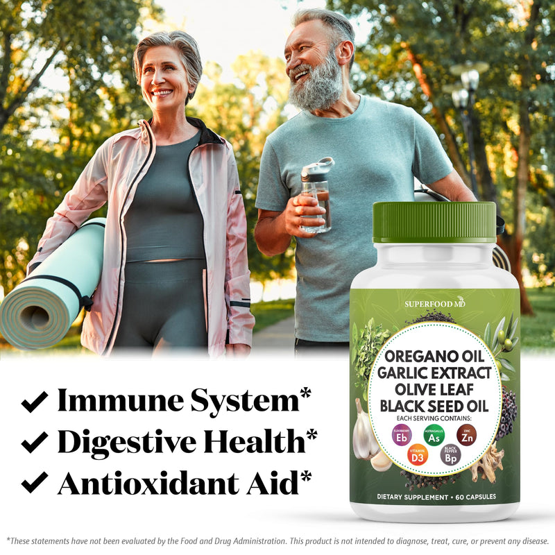 [Australia] - Superfood MD Oregano Oil Garlic Extract Olive Leaf Black Seed Oil Astragalus- for Women and Men- 60 Count 60 Capsules (Pack of 1) 