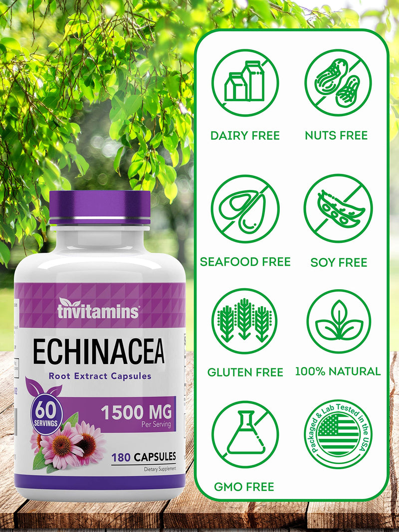 [Australia] - Echinacea Capsules (1500 MG x 180 Capsules) | Supports Health & Well-being | Echinacea Root Herbal Extract Supplement | Produced in The USA 