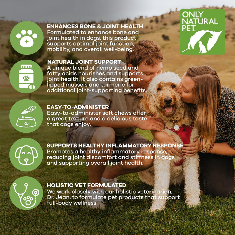 Only Natural Pet Hemp Hip & Joint Support for Dogs - Supplement for Mobility Wellness Pain Relief Healthy Inflammatory & Bone Stiffness - Chews w/Fatty Acid Blend Mussels & Turmeric - 120 Count 14.72 Ounce (Pack of 1) - PawsPlanet Australia