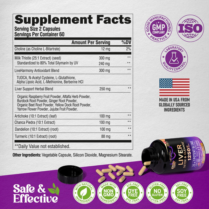 [Australia] - Liver Cleanse Detox & Repair - Milk Thistle | Dandelion | Artichoke | TUDCA | Glutathione & NAC - Effective Liver Health Supplement | 80% Silymarin - Laboratory Tested, Vegan - Made in USA 120 Caps 120 Count 