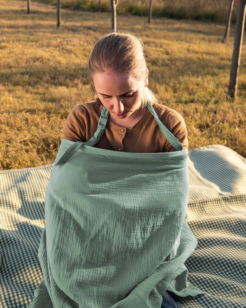 [Australia] - Nursing Cover Up for Breastfeeding - 2 Pack Quick Magnetic Closure Breastfeeding Cover Up for Mom with 100% Cotton Muslin | Nursing Clothes for Breastfeeding | Breastfeeding Essentials Green & Pink 