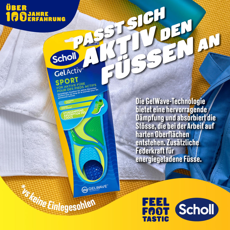 [Australia] - Scholl GelActiv sports insoles for women, all-day comfortable running shoe insoles for fresh and cool feet, super shock absorption and suspension with GelWave technology, size 35.5-40.5 