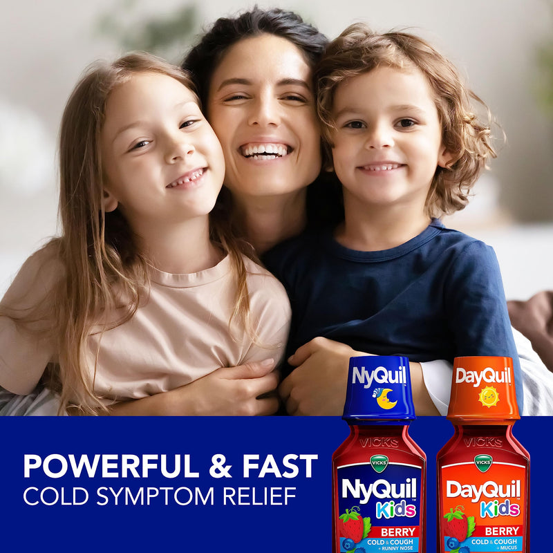 Vicks Kids DayQuil & NyQuil Berry Cold & Cough Medicine, for Children Ages 6+, 2-8 OZ Bottles