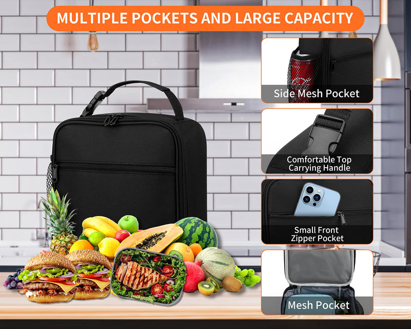 [Australia] - Lunch Box for Men Youth Kid Boys Girls Teen Adult - Reusable Lunch Bag Men - Insulated Small LunchBox Black 