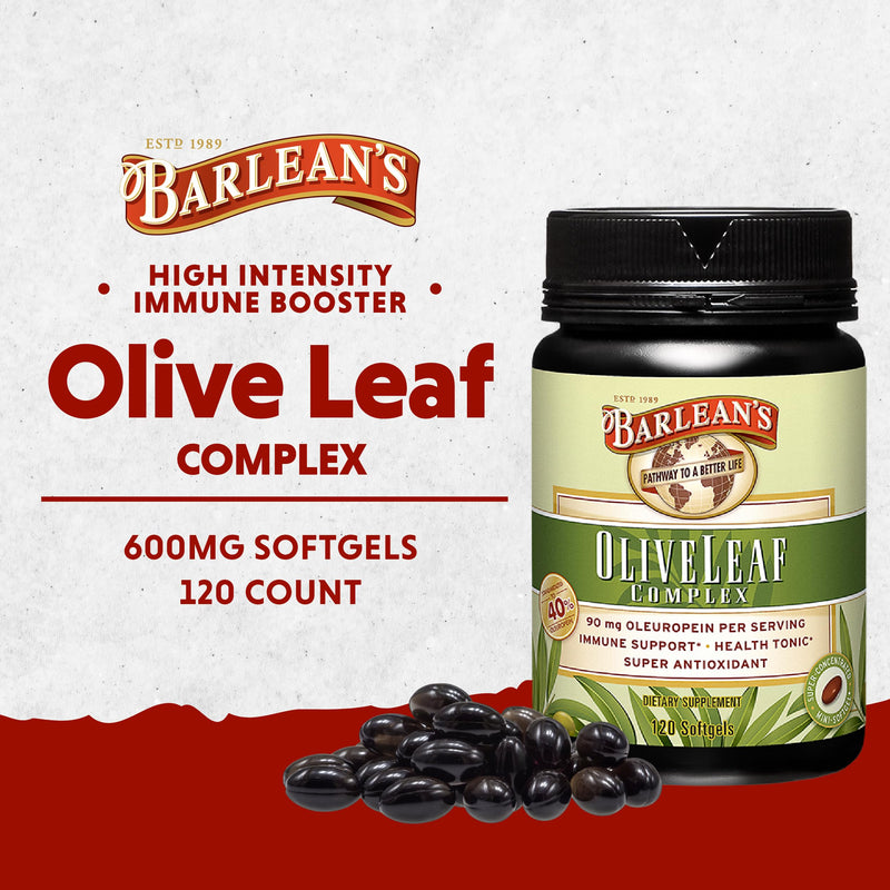 [Australia] - Barlean's Olive Leaf Complex Softgels Immune Support Supplement with 90 mg Oleuropein Antioxidants, Concentrated Heart Health & Immunity Booster Pills, 120 Count Natural Olive Leaf Softgel 120 Count (Pack of 1) 