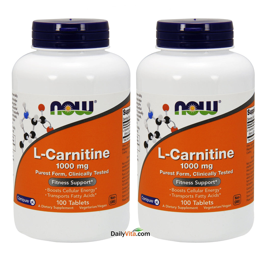 NOW Foods L- Carnitine Tartrate 1000mg, 100 Tablets (Pack of 2) 100 Count (Pack of 2) L-Carnitine