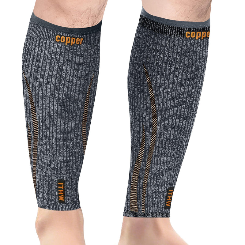 Copper Calf Compression Sleeve for Men & Women, Leg Compression Sleeve for Shin Splint Relief, Varicose Veins, Calf Tear Medium Gray