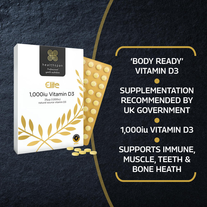 Healthspan Elite Vitamin D3 1,000iu | 120 Tablets | All Blacks Official Partner | Support Immune, Muscle & Bone Health | Informed-Sport Accredited | Vegetarian 1000iu Tablets