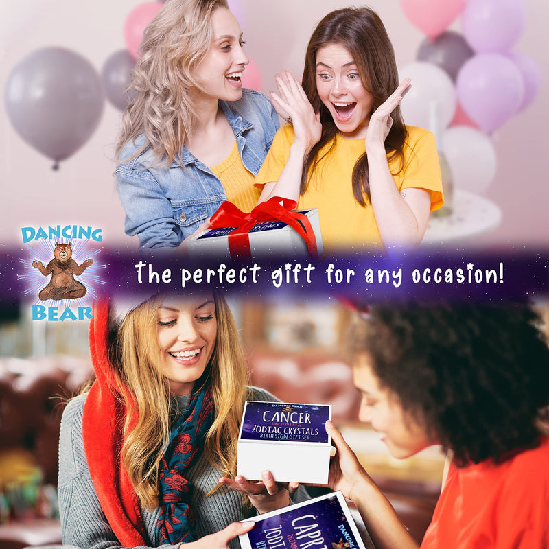 [Australia] - DANCING BEAR Cancer Zodiac Healing Crystals Gift Set, (14 Pc): 9 Stones, 18K Gold-Plated Constellation Necklace, Meteorite, Succulent Candle, Palo Santo Smudge Stick, and Info Guide, Made in The USA 