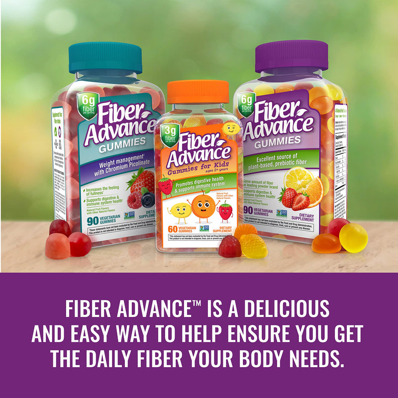 Fiber Advance Gummies for Kids | 100% Plant Based Fiber Supplements for Digestive Health | Prebiotic Fiber Gummies | Vitamins for Kids | Gluten Free, Vegetarian, & Non-GMO, 60 Count