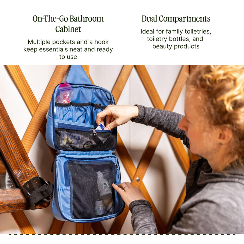 Eagle Creek Pack-It Hanging Toiletry Kit, Black | Dual Compartment Toiletry Kit for Keeping Small Items Organized, Water-Resistant, Top Grab Handle, Zipper Pouch