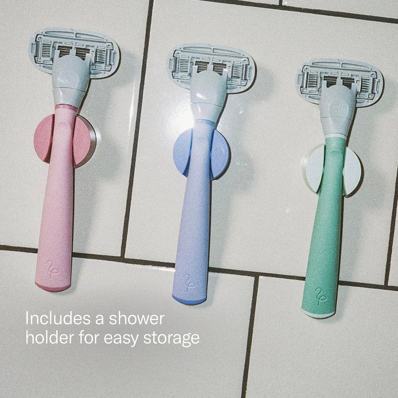 [Australia] - FLAMINGO 5-Blade Razors for Women - 1 Razor Handle + 4 5-Blade Refills + 1 Shower Holder - Lilac 