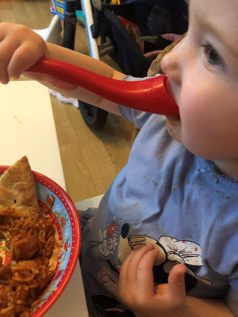Mini S'up Spoon - Assistive Eating Cutlery/Utensil for People who Have Shaky Hands or who are Messy Eaters. Ideal for Children and Those with Small Mouths. (Red)