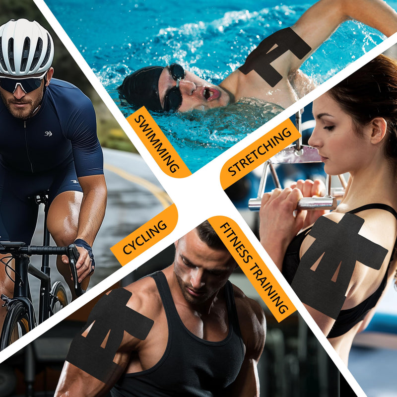 [Australia] - Precut Kinesiology Tape for Shoulder ‚Äì 14 PCS Elastic Shoulder Support Tape, Waterproof & Breathable, Hypoallergenic Sports Tape for Pain Relief, Black 14pcs 