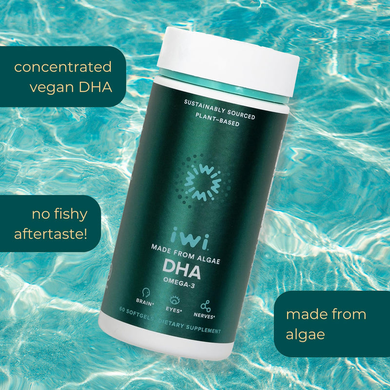 [Australia] - Iwi Life DHA Omega-3, 60 Softgels (30 Servings), Plant-Based Algae Omega 3, Brain, Eyes & Nervous System Support Dietary Supplement, Krill & Fish Oil Alternative, No Fishy Aftertaste 