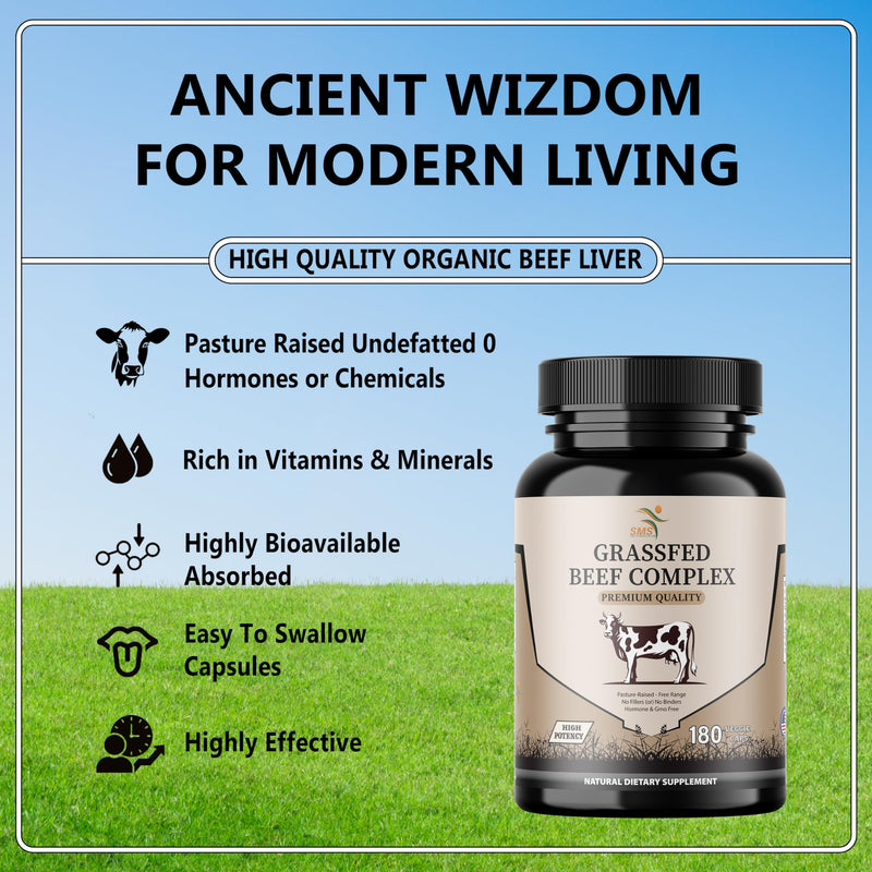 [Australia] - Beef Organ Supplement - Grass Fed & Pasture Raised - Total Body Wellness & Performance, Organ Complex with 3000mg of Desiccated Beef Liver, Heart, Kidney, Pancreas, Spleen (180 Capsules) 