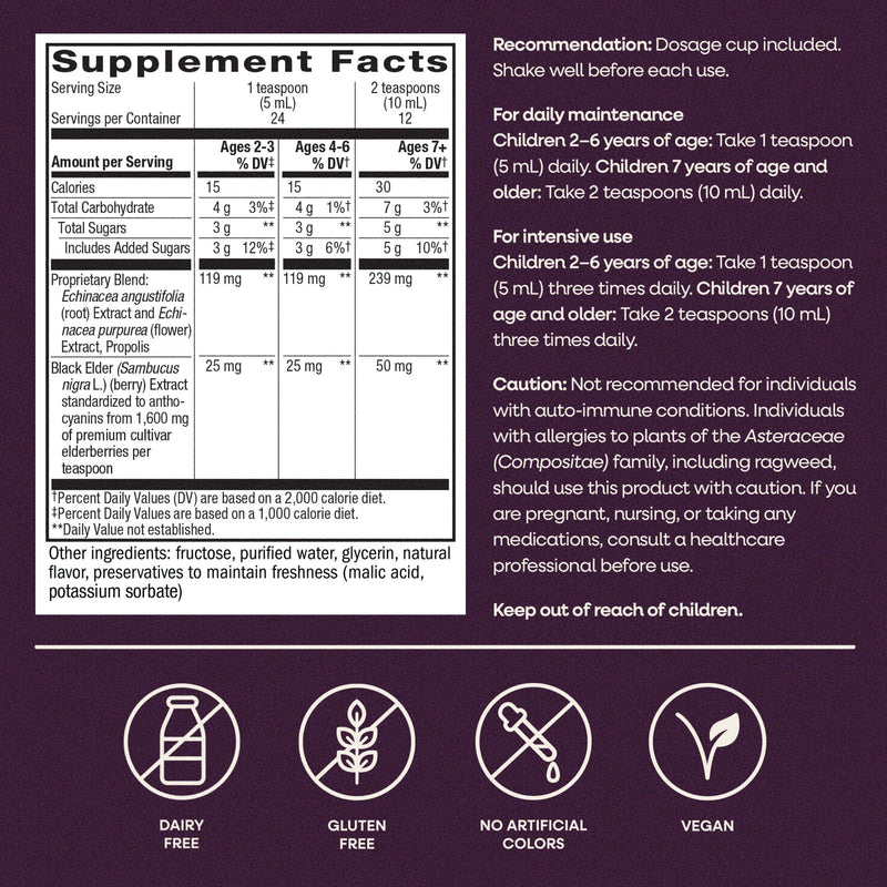 Nature's Way Sambucus Kids Immune Elderberry Syrup, Black Elderberry Extract with Echinacea & Propolis, Traditional Immune Support for Children with Superfood Antioxidants(1), Berry Flavored, 4 Fl Oz 4 Fl Oz (Pack of 1)