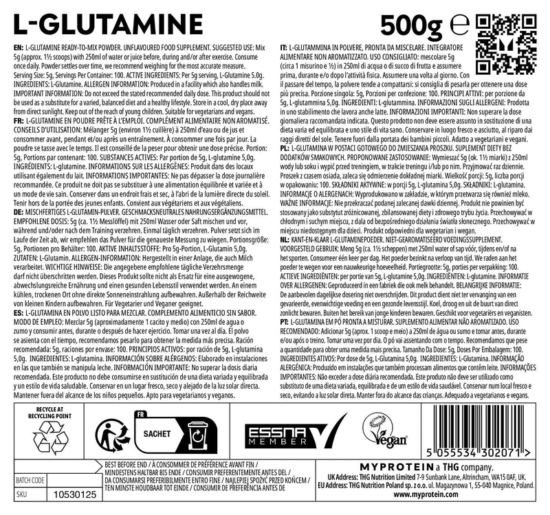 MyProtein Unflavoured L Glutamine - 500g 500 g (Pack of 1)