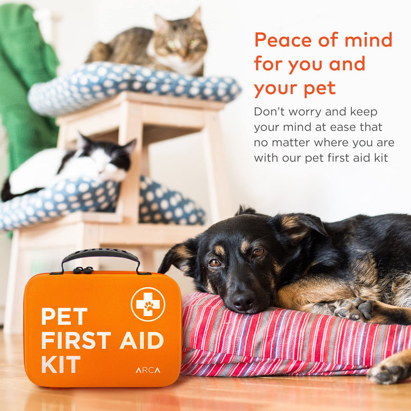 [Australia] - Cat & Dog First Aid Kit for Car - Pet Emergency Kit for Home Office Travel – Dog Camping Essentials with Digital Thermometer, Muzzle & Mini First Aid Pouch Neon Orange 