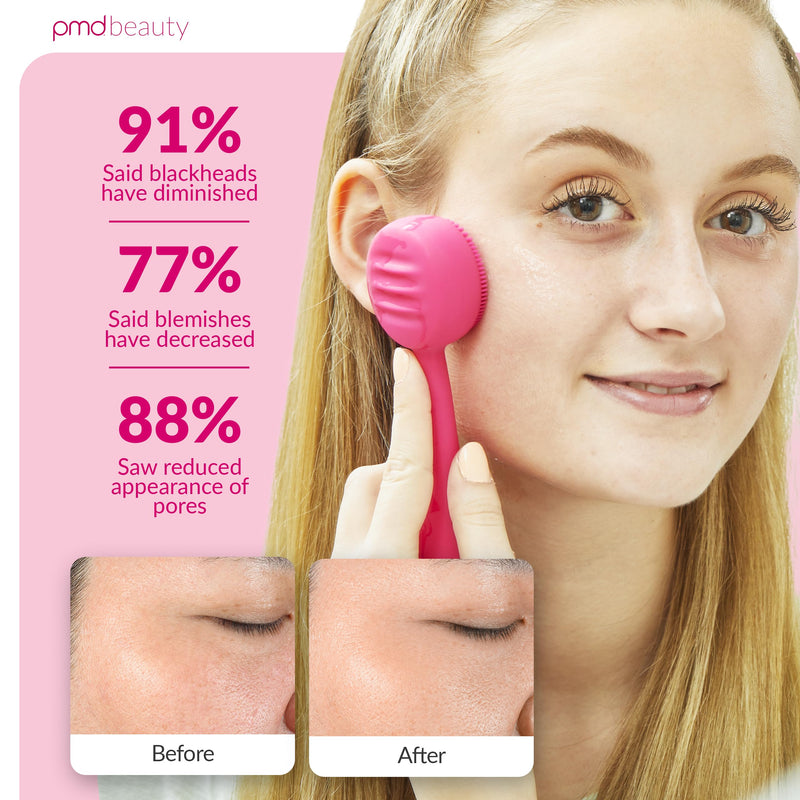 PMD Clean - Smart Facial Cleansing Device with Silicone Brush & Anti-Aging Massager Pink