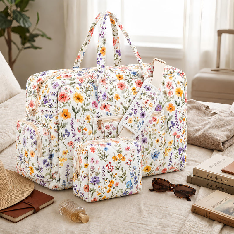 Abbylike Hospital Bag for Women, Quilted Weekender Duffle Bag,Wildflower Wildflower