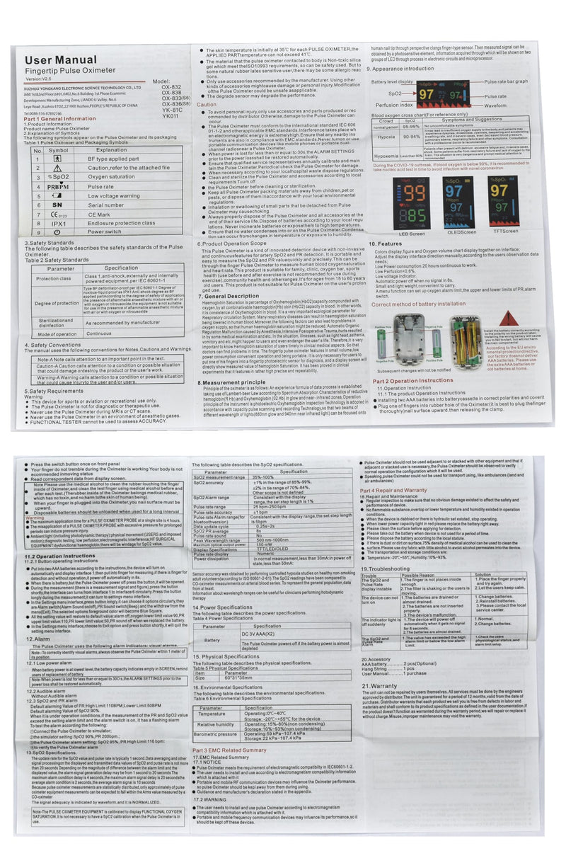 Pulse Oximeter Fingertip Rechargeable, Pulse Oximeter and Oxygen Monitor with OLED Screen, Accurate and Fast SpO2 and Heart Rate Monitor, Pulse Ox with Two Straps and Charing Cable