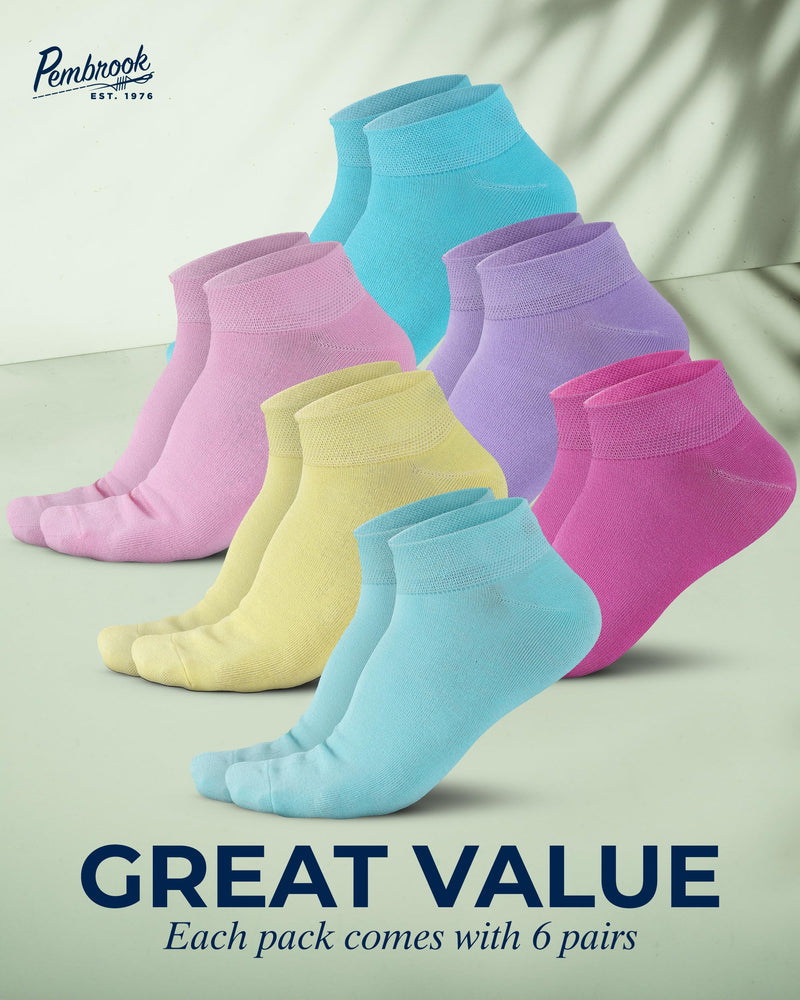 [Australia] - Pembrook Bamboo Viscose Ankle Diabetic Socks for Women and Men - 6 Pairs | Moisture-Wicking, Super Soft, Non Binding Pastel Colors - 6 Pairs Medium 