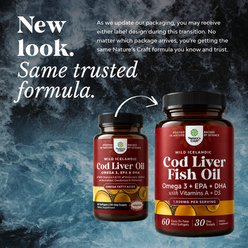 Cod Liver Oil Capsules, Omega 3 Fish Oil, 30-Day Supply, 60 Mini Softgels | 1,000 mg per 2-softgel serving with 240 mg total omega-3s, EPA & DHA, vitamins A & D3, from wild-caught Icelandic cod 60 count (Pack of 1)