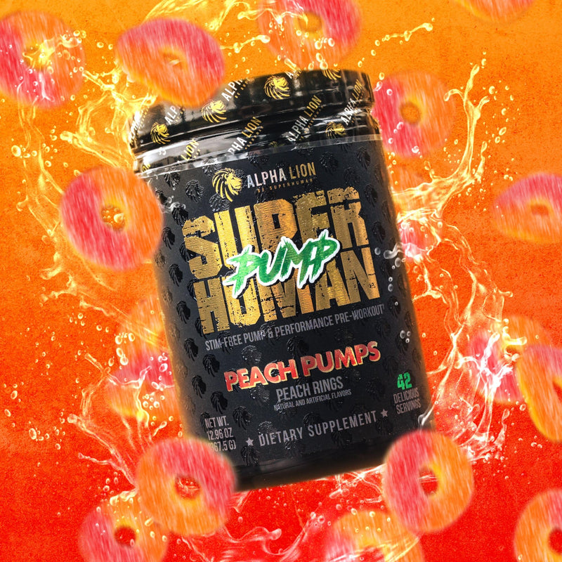 [Australia] - ALPHA LION Superhuman Pump Pre Workout Powder, Nootropic Caffeine & Stim Free Preworkout Supplement, Nitric Oxide Booster, Muscle Gainer, Energy & Focus (42 Servings, Peach Pumps Flavor) Peach Pumps - Peach Rings 