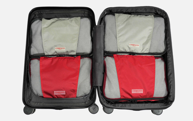 Medium Packing Cubes for Travel - 4 Piece Luggage Organizer Cubes for Carry On Luggage Backpack and Carry On Suitcase with Unique Number and Color Coded System - Dual Zippers, Top Handle, Red and Grey Medium