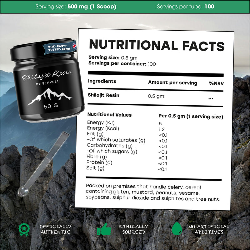Semveta Shilajit Resin - 50g - Pure Altai Shilajit Resin - 85+ Trace Minerals & Fulvic Acid - for Vitality & Energy - Traditionally Harvested - 6 Months Supply 50 g Pure Shilajit (Pack of 1)