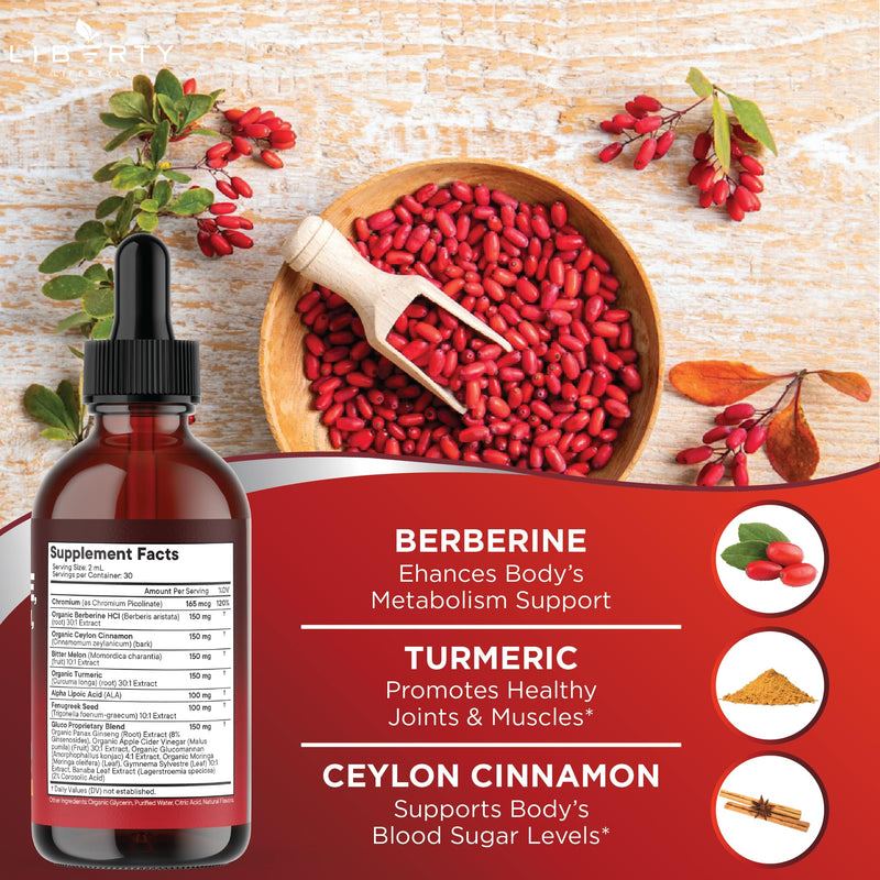 [Australia] - Berberine with Ceylon Cinnamon Supplement Liquid Drops + Bitter Melon Extract, Glucomannan, Gymnema, Chromium, Turmeric, Panax Ginseng, Moringa- 8 OZ 8 Fl. Oz (Pack of 4) 