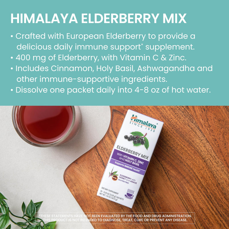 Himalaya Elderberry Immune Support Drink Mix with Vitamin C, 10 Packets | Easy To Mix Immune Supplement with Elderberry, Zinc, Vitamin C & Holy Basil, 0.15 oz Packets - Gluten Free, Caffeine Free