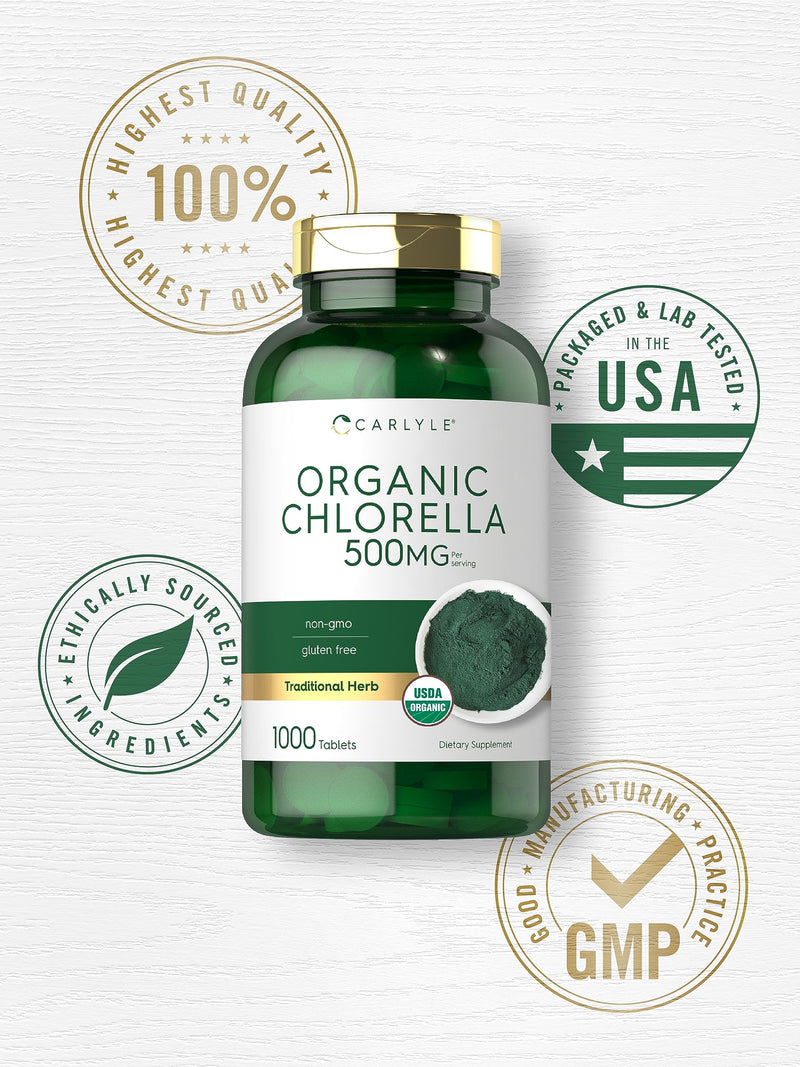 [Australia] - Carlyle Chlorella Tablets Organic 500 mg | 1000 Count | Vegetarian, Non-GMO, and Gluten Free Supplement 