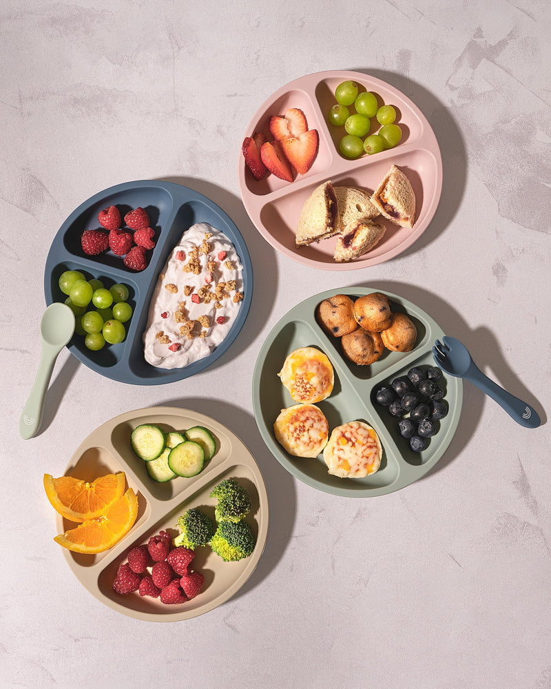 [Australia] - Hippypotamus Toddler Plates with Suction - Baby Plates - 100% Food-Grade Silicone Divided Plates - BPA Free - Dishwasher Safe - Set of 3 (Sage/Blush/Nude) Sage / Blush / Nude 
