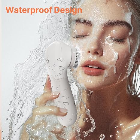 TOUCHBeauty Facial Cleansing Brush Electric, Face Cleansing Brush with Stand, 3 Brush Heads, 2 Speeds, IPX5 Waterproof, Battery-Powered, Suitable for All Skin Types, TB-0759D White