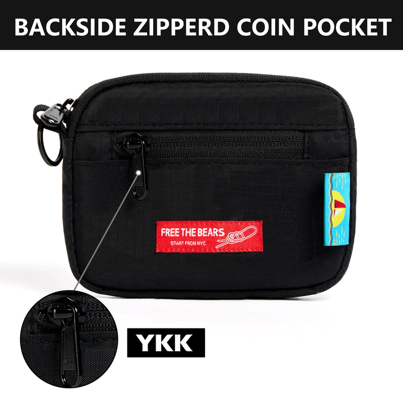 Rough Enough Travel Neck Wallet Pouch, RFID, Water-Resistant, Black | Lightweight, YKK zipper, Bright Nylon Interior, 5 x 4 x 0.7 in, Multiple Card & Coin Pocket, Lanyard & Carabiner & Keychain
