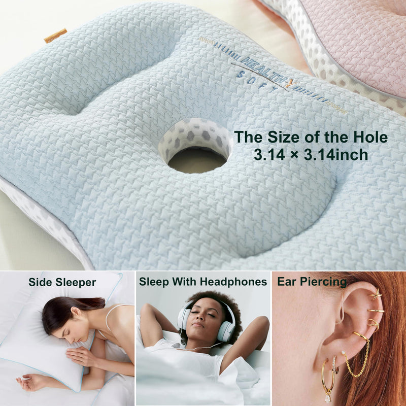 [Australia] - Ear Piercing Pillow for Side Sleeping,Cool Piercing Pillow for Side Sleepers,Flat Pillows For Sleeping,Ear Hole Pillow,Donut Pillow for Ear,Ear Pillows with Holes for Ear Pain,Earring Pillow 