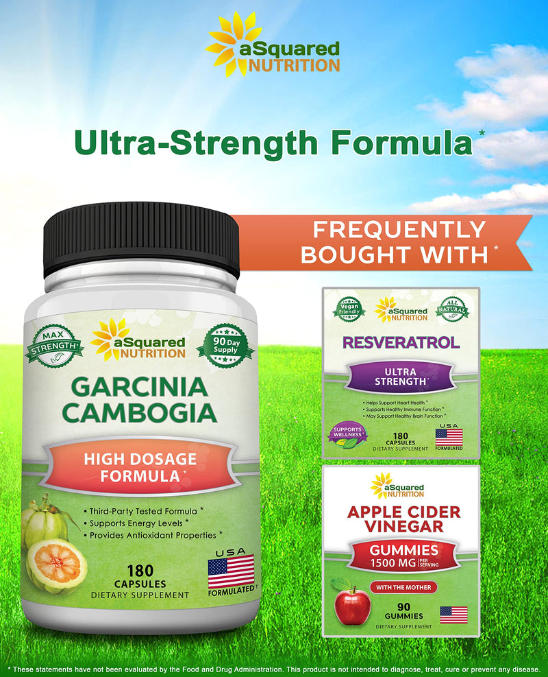 [Australia] - aSquared Nutrition Garcinia Cambogia 1600mg-180 Capsules-Natural Pure Extract Pills for Brain Health- Standardized Ultra HCA & Garcinia Cambogia Supplement Alternative to Gummies, Drops, Tea & Powder 