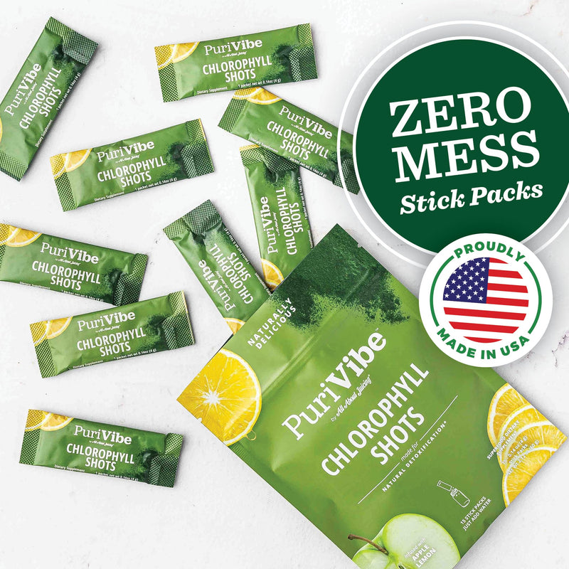[Australia] - All About Juicing Chlorophyll Green Juice Shots - Clean Energy, Detox, Alkalize - 15 Stick Packs - Superfood Juice Powder - PuriVibe Chlorophyll Shots 15 Pack 