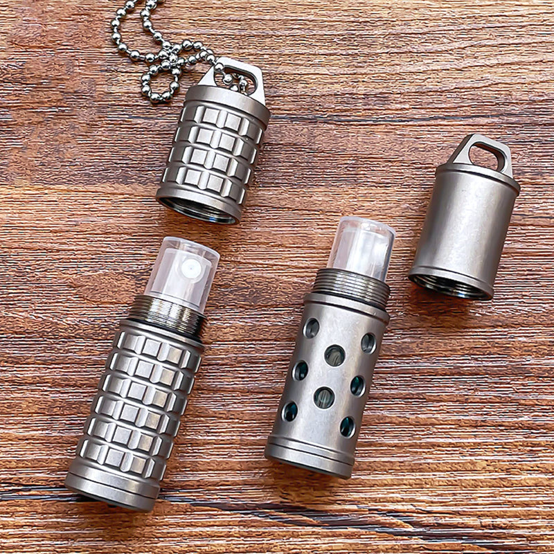 EDC Titanium Perfume Case and Make-Up Bottle and Glass Storage Jar Can be Used as A Keychain Small Items or Pendant Hollowed out version