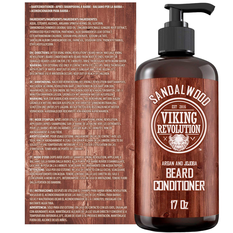 [Australia] - Viking Revolution - Beard Conditioner - Beard Conditioner for Men with Argan Oil & Jojoba Oil - Softening & Strengthening - Sandalwood Fragrance - 500 ml 